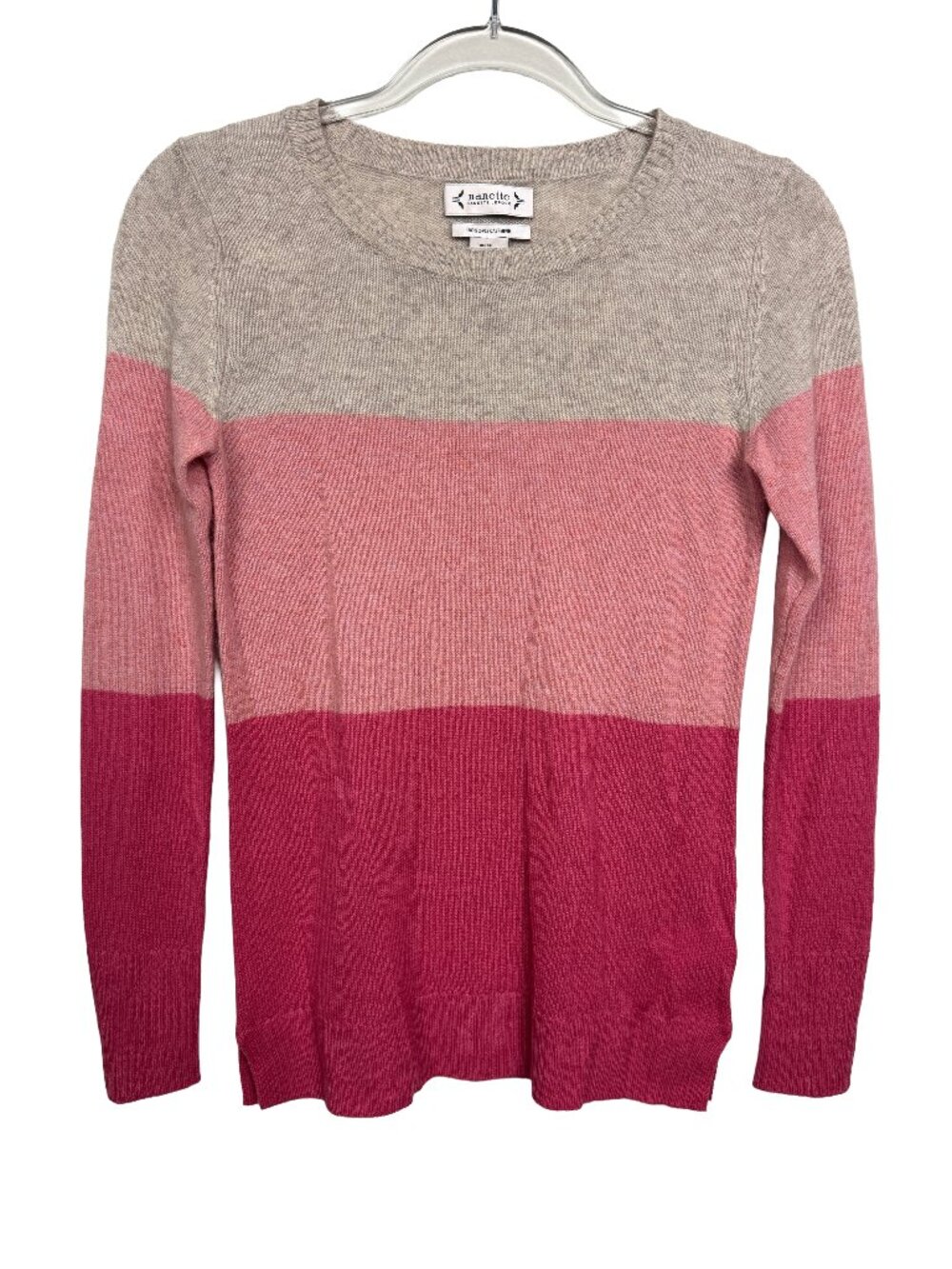 Nanette Lepore 2-ply Cashmere Pink Beige Colorblock Crewneck Sweater XS